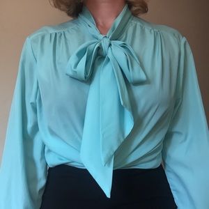 Vintage Blue Pussybow Blouse